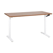 Scrivania regolabile manualmente piano in legno scuro e bianco struttura in acciaio verniciato a polvere sedersi e stare in piedi 160 x 72 cm