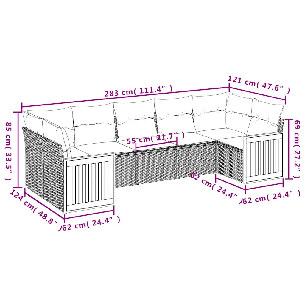Set Divani da Giardino 7 pz con Cuscini Grigio in Polyrattan 3227951