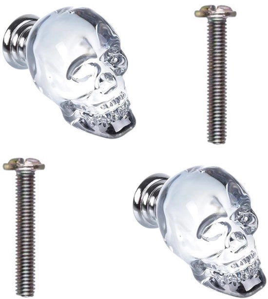 Set di maniglie per porte in vetro cristallo - 2 pezzi - Teste di teschio - Maniglie per mobili - Decorazione - Diametro 17-22mm - Disegno unico - Maniglie per mobili