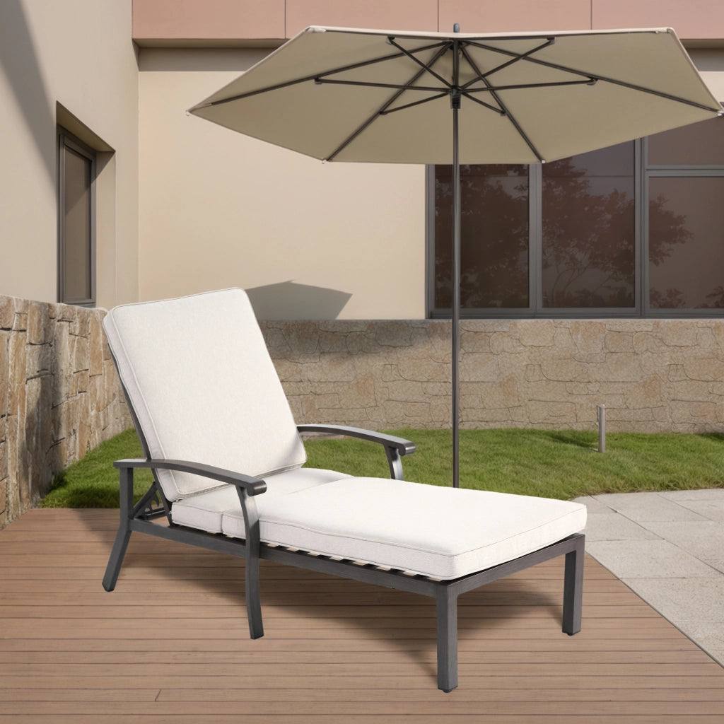 Lettino Prendisole Reclinabile con Schienale a 5 Posizioni e Cuscino; Struttura Intrecciata in Alluminio Beige 204 x 58 x 100/30 cm
