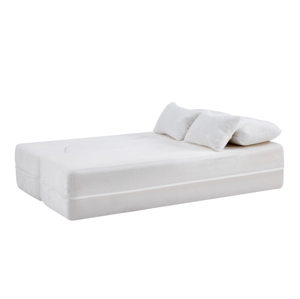 Divano modulare ULEVR pieghevole in bianco con cuscino quadrato, imbottitura in schiuma e molle