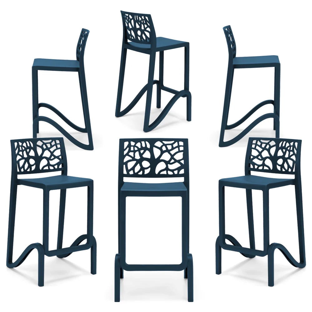Set 6 sgabelli in polipropilene TETI altezza seduta 65cm, impilabile, idrorepellente, resistente ai raggi UV, design moderno e innovativo, ideale per la cucina, la veranda o giardino colore Petrolio