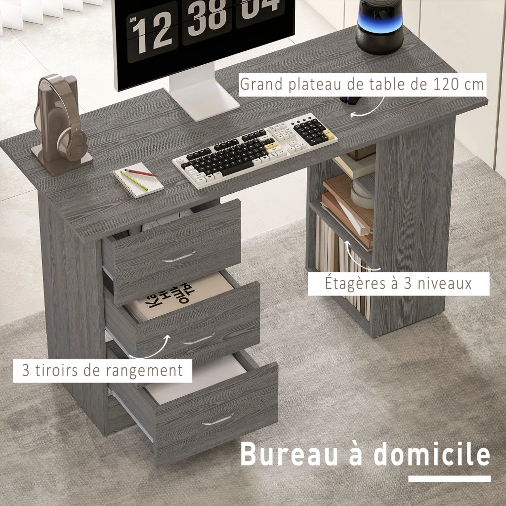 Scrivania con 3 cassetti e 3 ripiani ¨C zephmum ¨C Grigio 120x49x72 cm