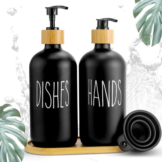 Dispensatore di sapone Nero Vetro Opaco Scudi per shampoo da 2 x 475 ml Dispensatore di sapone con cucchiaio per la cucina e la doccia