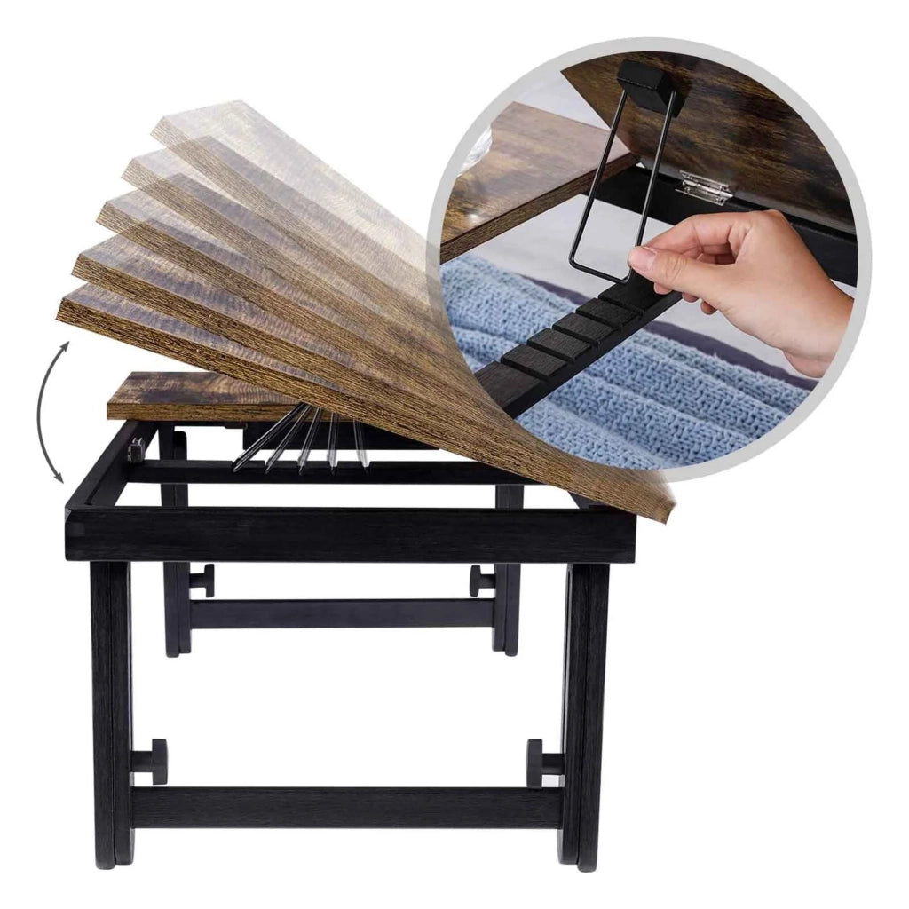 Tavolino da letto supporto per laptop vassoio per la colazione con ripiano e piedini regolabili per schermi fino a 15,6 pollici (55 cm) divano marrone rustico 12_0001504