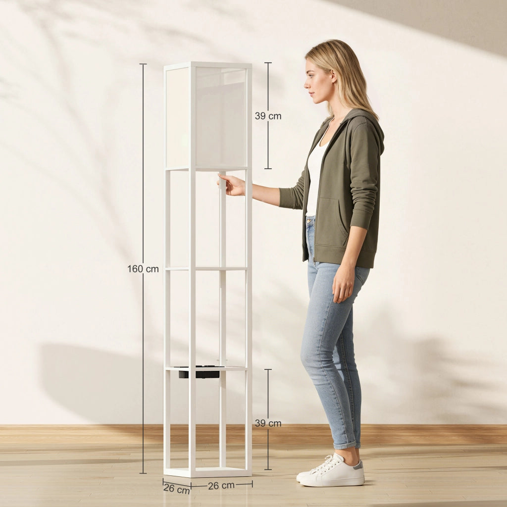Lampada da Terra con Ripiani e USB ¨C zephmum ¨C Bianco