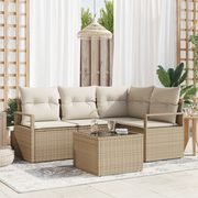 Set di divani da giardino  5 pezzi con cuscini in polyrattan marrone