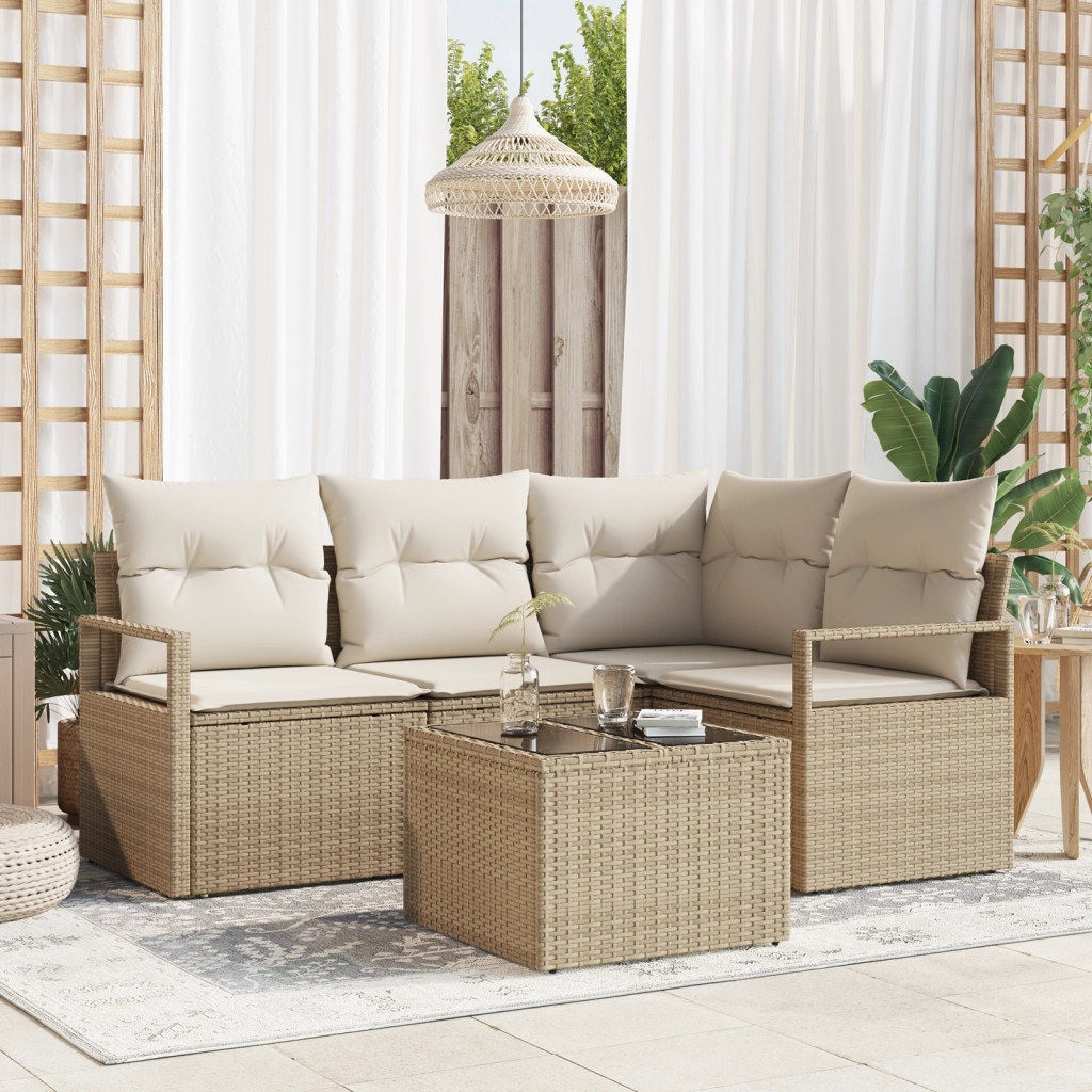 Set di divani da giardino  5 pezzi con cuscini in polyrattan marrone