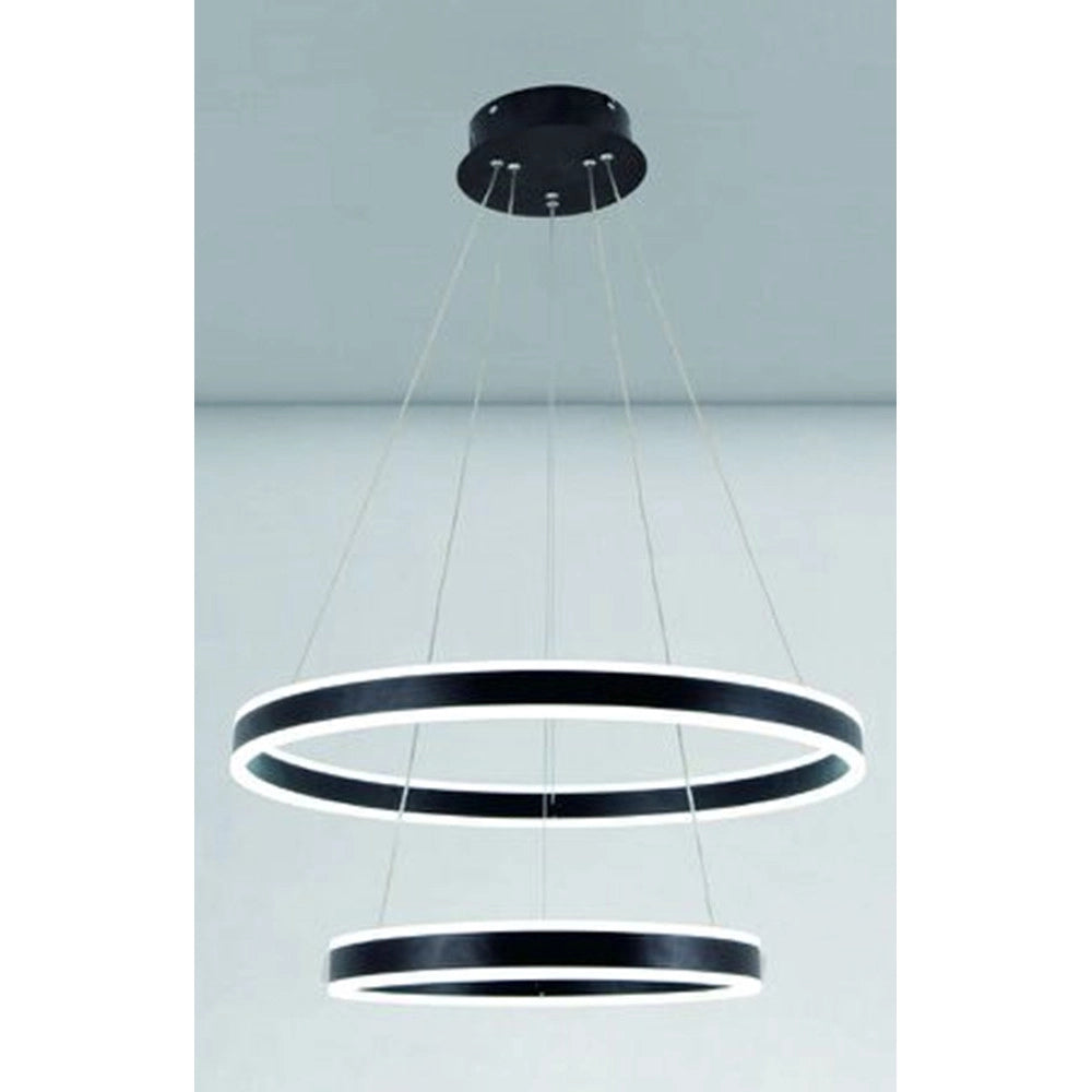 Trade Shop - Lampadario A Sospensione Led Moderno Doppio Cerchio Nero 58w Con Telecomando 31876 -