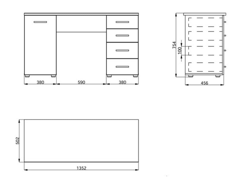 Flaminio, Scrivania 2 Ripiani, 135x50x75.5h cm Marrone Rovere