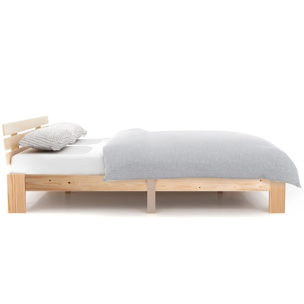 OKWISH Letto Singolo 140×200 cm, Letto Matrimoniale con Testiera e Spazio Contenitore sotto Letto, senza Materasso, in Legno Massello, Naturale