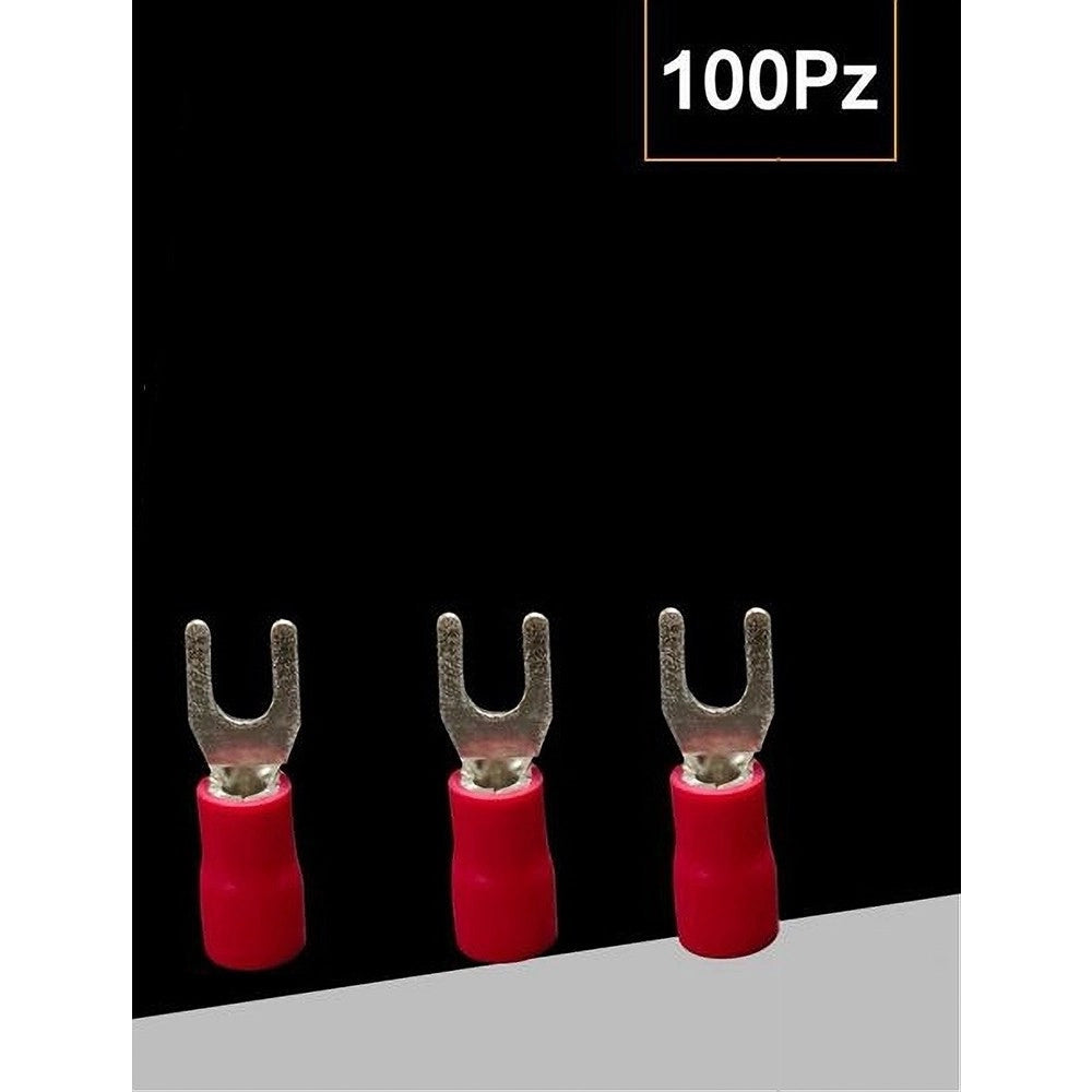 Trade Shop - Set 100 Pz Capicorda A Forcella A Crimpare Per Cavi 0.5-1.5 Mm² Isolato Sv1.25-4 - Rosso