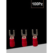 Trade Shop - Set 100 Pz Capicorda A Forcella A Crimpare Per Cavi 0.5-1.5 Mm² Isolato Sv1.25-4 - Rosso