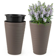 Vasi decorativi con secchio interno design con manico fori di drenaggio, Set di 2 vasi da fiori alti 45 cm per esterno/interno Marrone-Fioriere