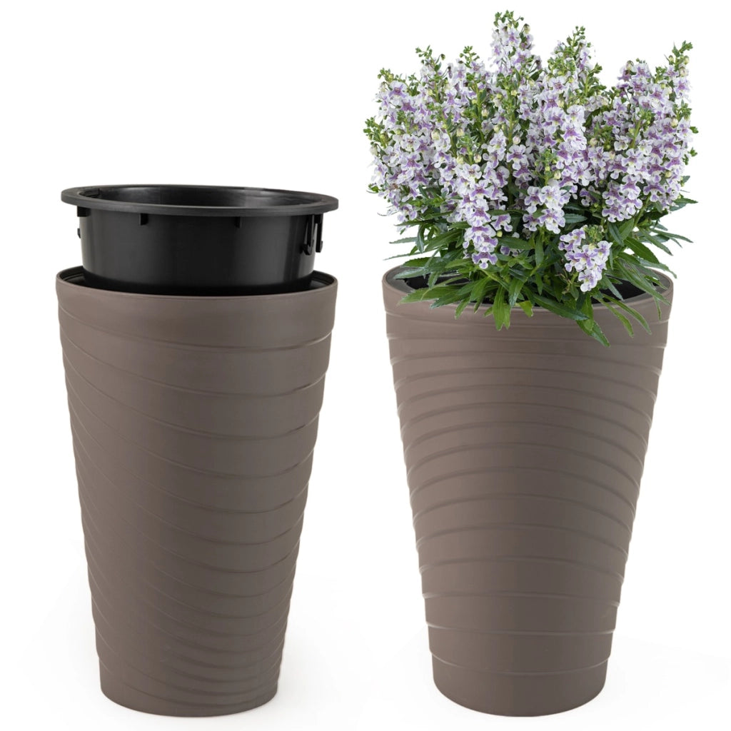 Vasi decorativi con secchio interno design con manico fori di drenaggio, Set di 2 vasi da fiori alti 45 cm per esterno/interno Marrone-Fioriere