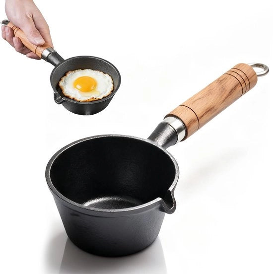 Piatto in acciaio inox, 13 cm, piccole padelle in acciaio inox con maniglie in legno e cucchiai da servizio, ideali per la cottura, la grigliata, il campeggio e la cucina.