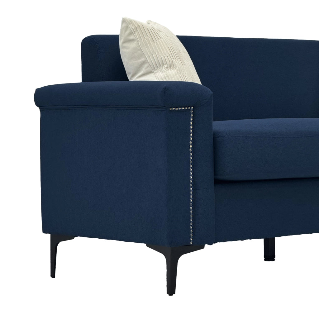 Divano Lineare 2 Posti Scandinavo con Seduta Imbottita e Gambe in Metallo in Poliestere Blu 172 cm