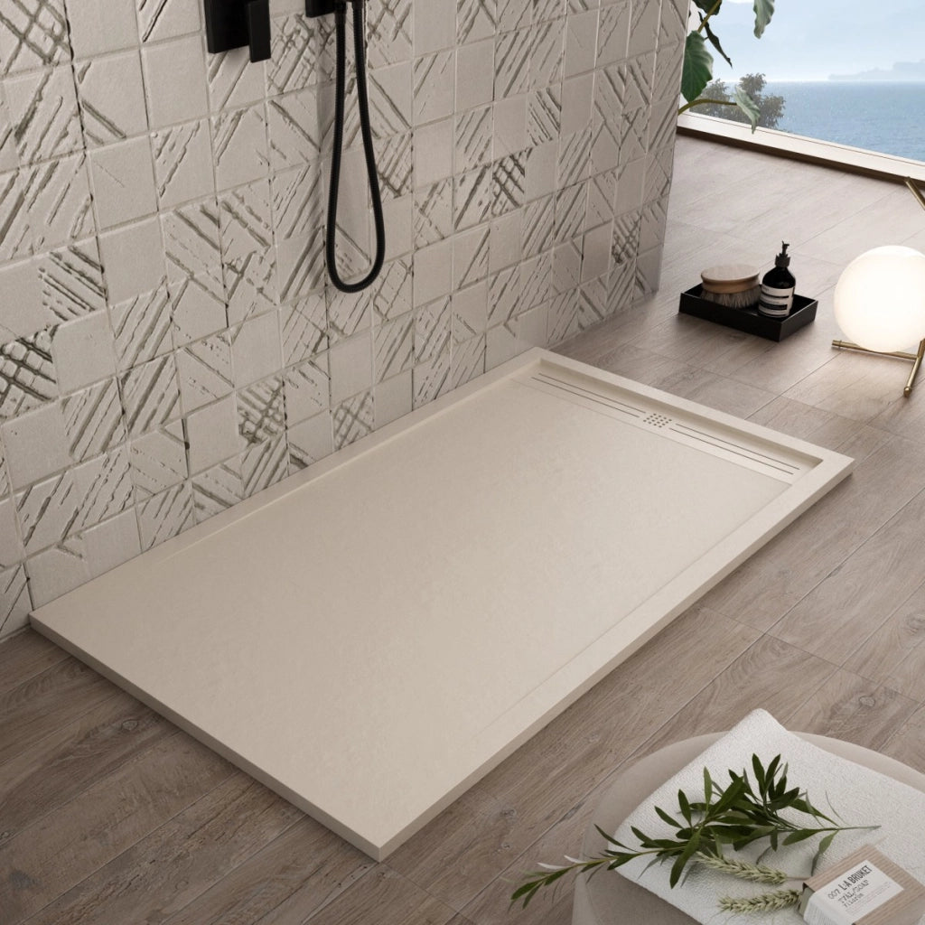 Piatto doccia in marmo resina crema pietra cemento grid, misura 80x100