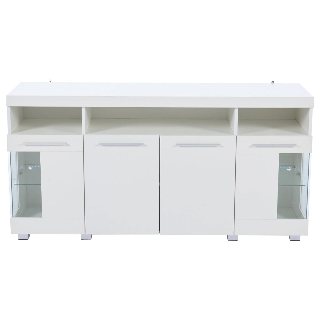 Tavolino laterale con LED - Zephmum - 140x40x70cm - Bianco - Lucido, vetro temperato, 3 ripiani