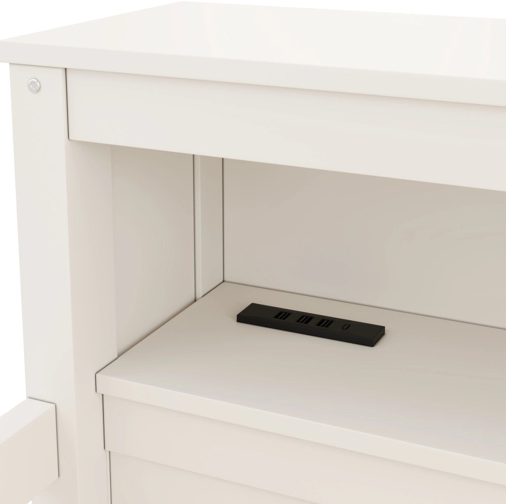 Letto a soppalco 90x200 cm con scala; contenitori; USB e LED; bianco