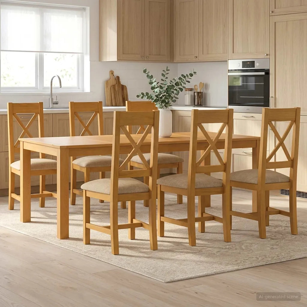 Set da pranzo 7 pz Beige Legno di Quercia Massello 3430399