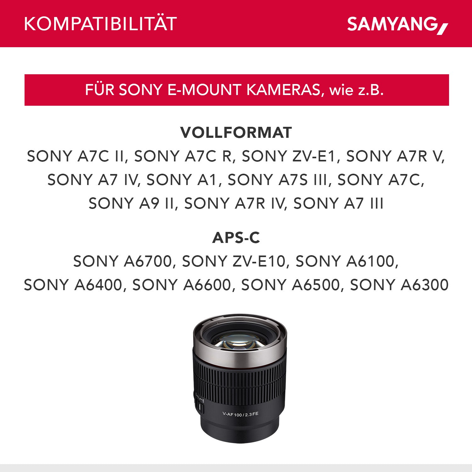 Obiettivo video V-AF 100 mm T2,3 FE compatibile con Sony E, per videocamera, con autofocus risoluzione 8K e lampada Tally, alta intensità luminosa per full-frame e APS-C