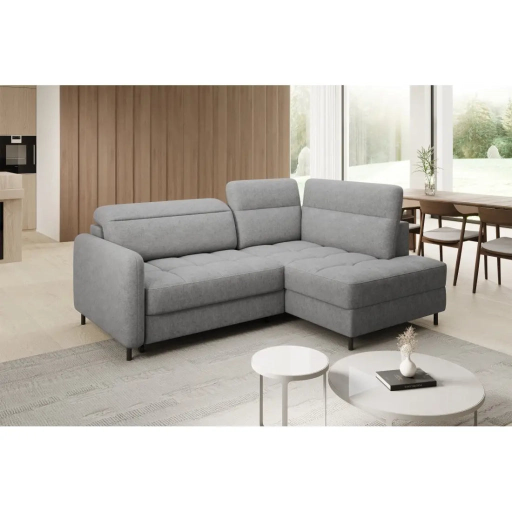 Divano angolare destro convertibile BARNEA 208 cm grigio chiaro con contenitore
