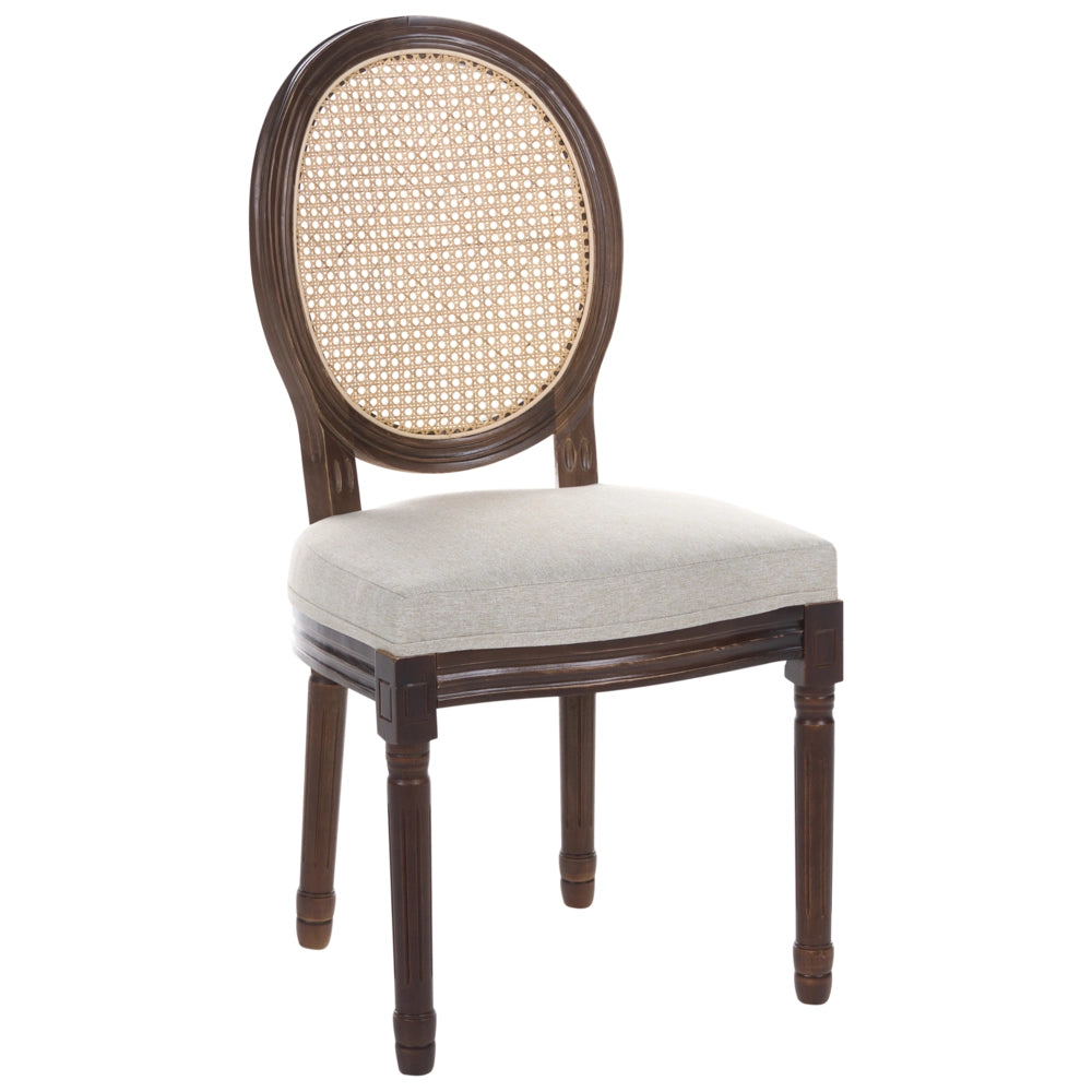 Set di 2 sedie da pranzo con struttura in legno e rivestimento in tessuto marrone scuro e beige in stile country con intreccio viennese