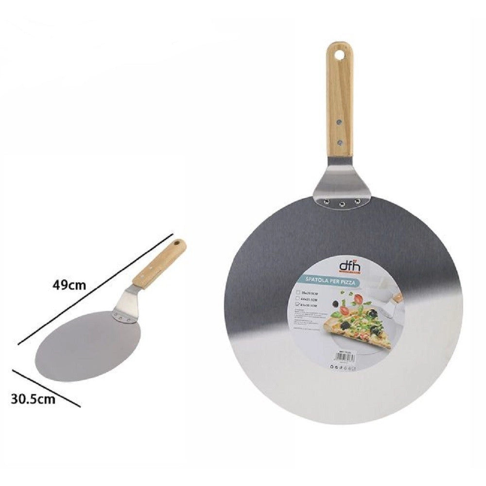 Trade Shop - Pala Spatola Per Pizza Con Manico In Legno Paletta Tagliere Tondo 49x30,5cm 74185 -