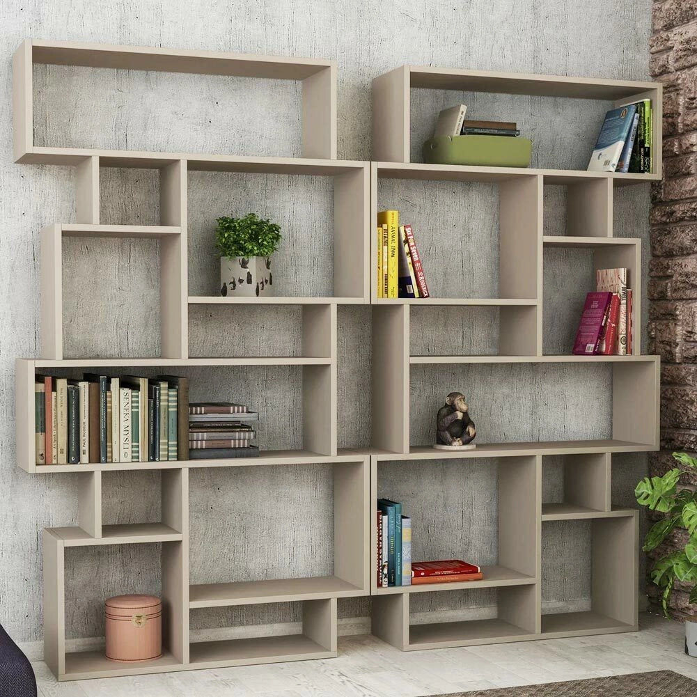 Libreria Design Moderna Scaffale 8 Ripiani 168x96x25cm Casa Ufficio Tortora
