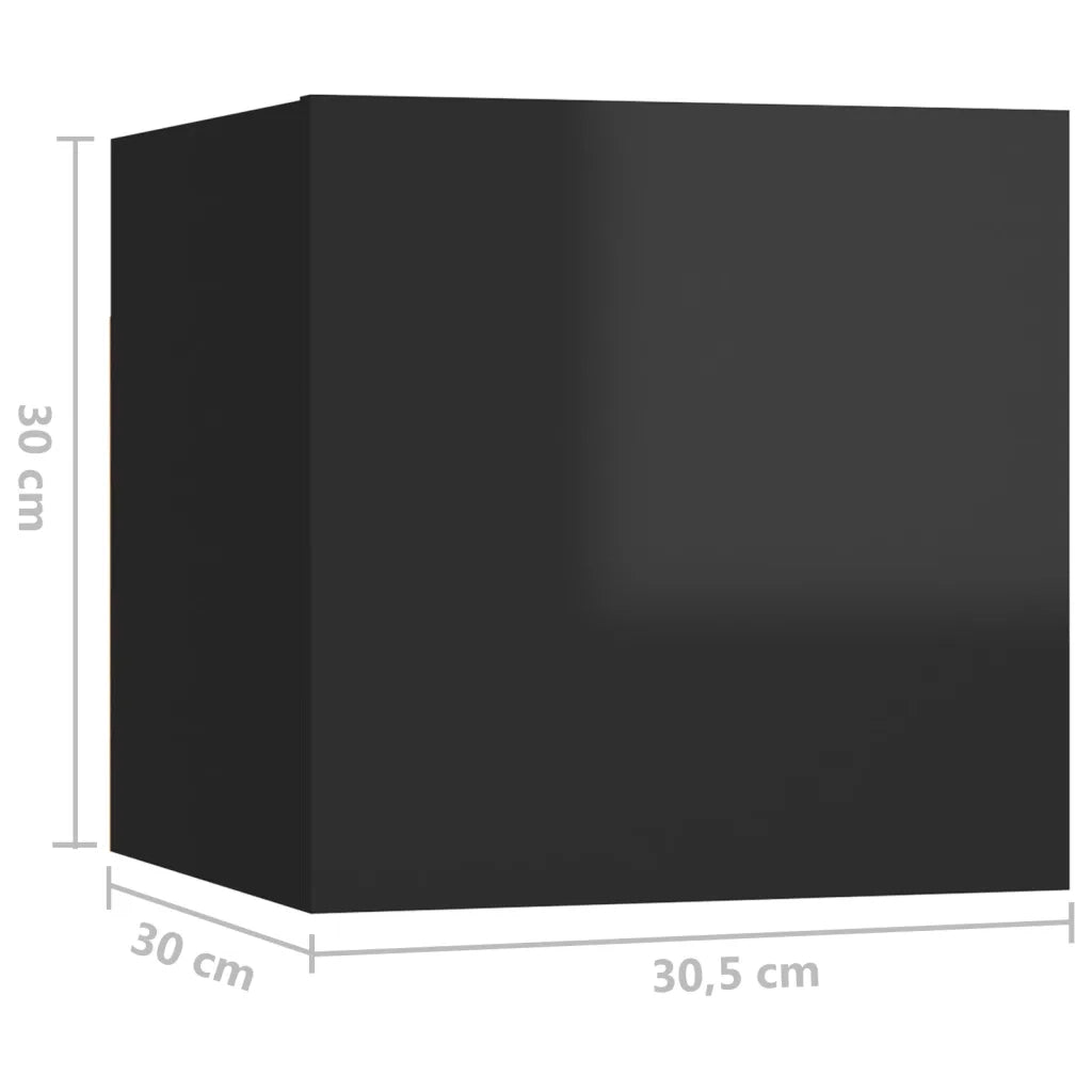 Mobili Porta TV a Parete 8 pz Nero Lucido 30,5x30x30 cm