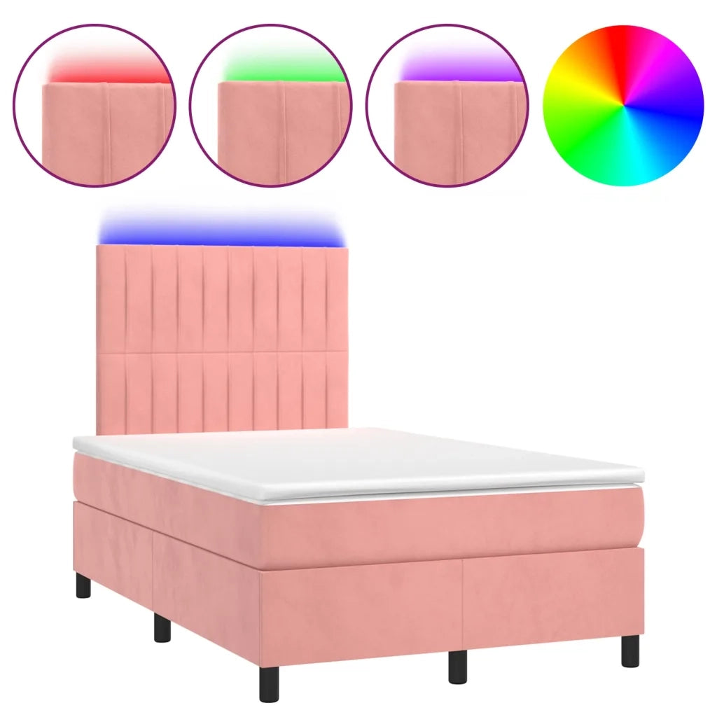Letto a Molle con Materasso e LED Rosa 120x200 cm in Velluto 3136238