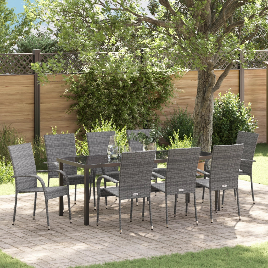 ???5 Pezzi da Pranzo per Giardino Grigio in Rattan PE