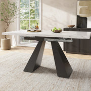 Tavolo da pranzo allungabile 99-159x74x77 cm con piano in MDF effetto marmo; bianco e nero