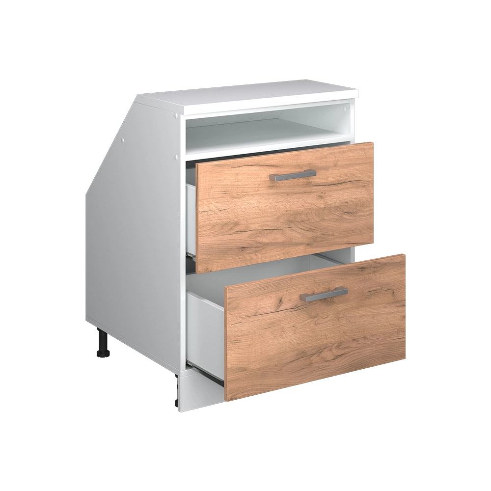 Mobile cucina sottotetto R-Line Rovere dorato/Bianco 60 cm con 2 cassetti, carcassa 60 cm profondità Vicco