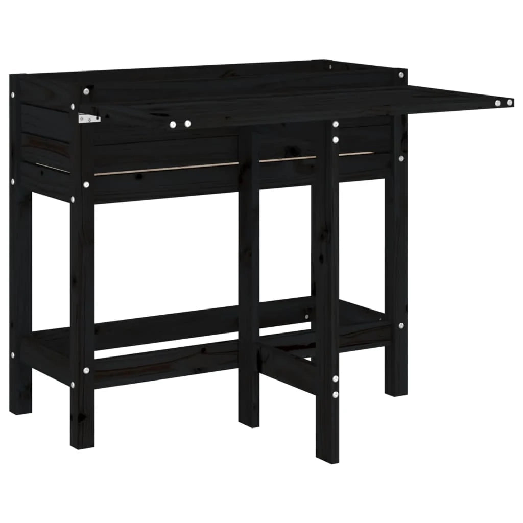 Fioriera rialzata per piante e fiori giardino da terrazza con piano pieghevole legno massello di pino nero 02_0038583