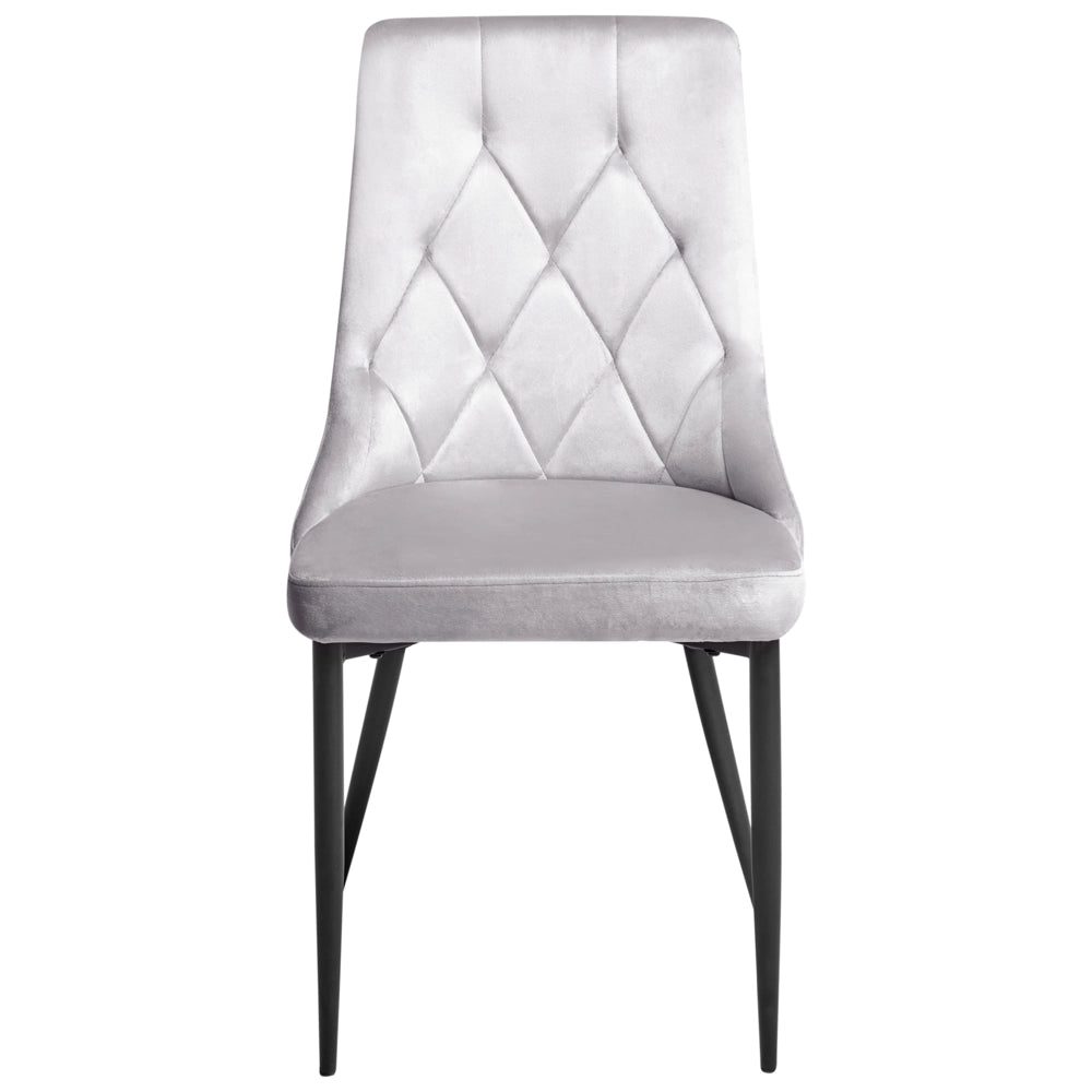 Set di 2 sedie da pranzo in velluto grigio chiaro  con gambe nere in ferro Sedie imbottite moderne