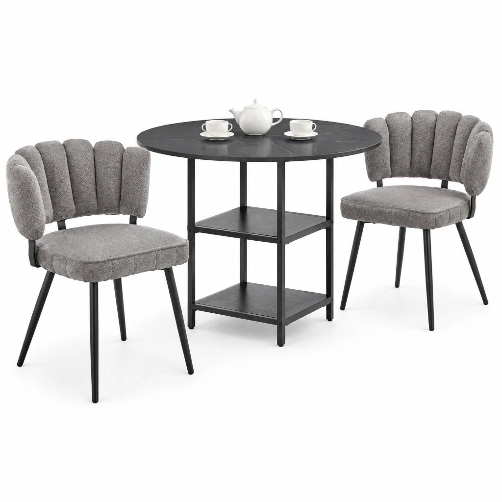 Set tavolo rotondo 107 cm nero e grigio MDF e metallo; 2 ripiani aperti