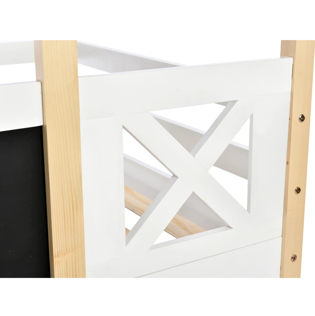 Letto a soppalco 90x200 cm con scala e tavola in legno bianco