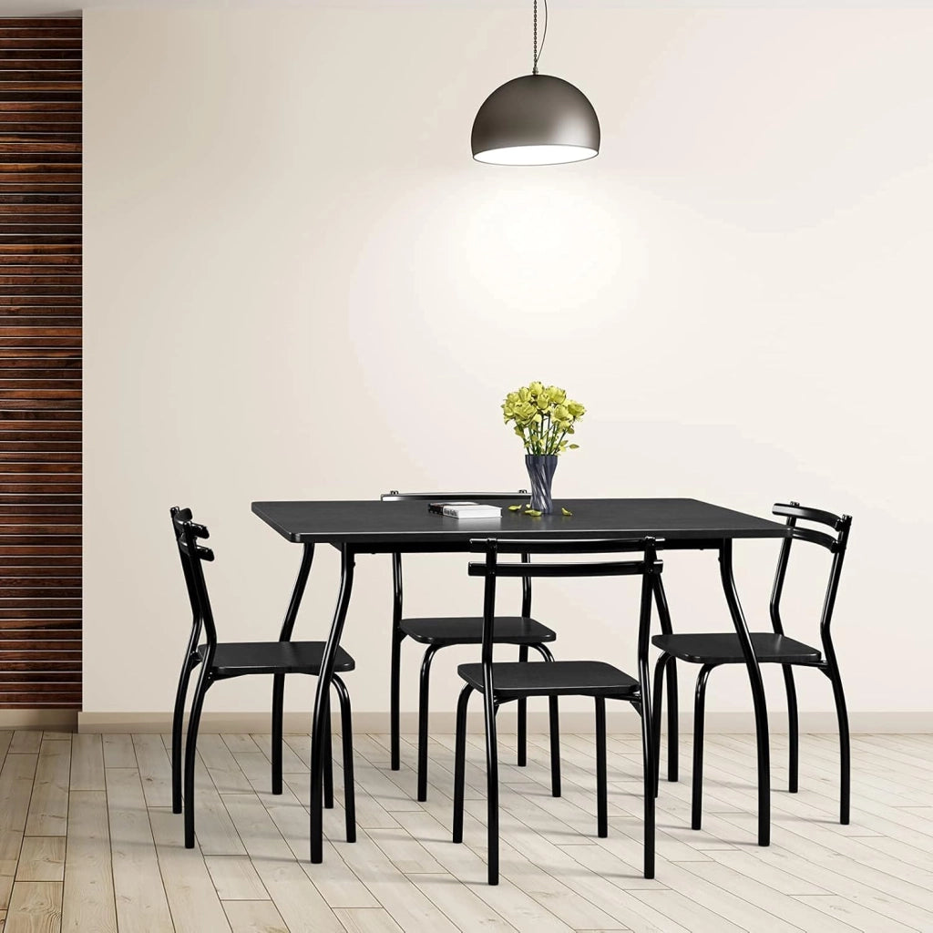 Set Tavolo da Pranzo e sedie in Legno e Metallo, Tavolo Rettangolare con 4 sedie, Nero (Stile 1)
