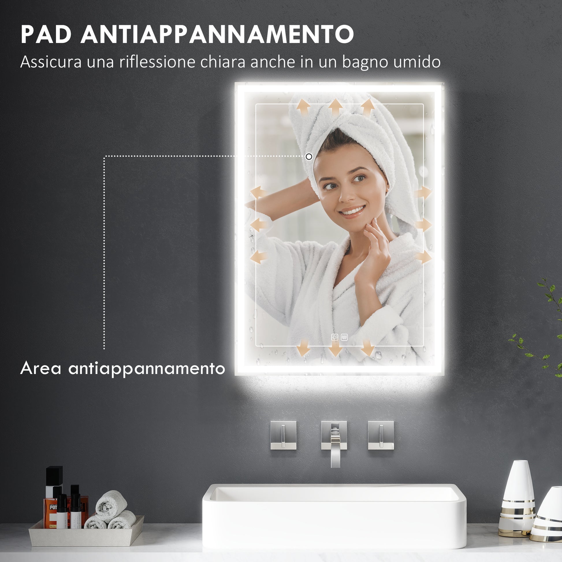 Armadietto da Bagno con Specchio Luci LED Regolabili e Funzione Anti-Appannamento in Alluminio Nero