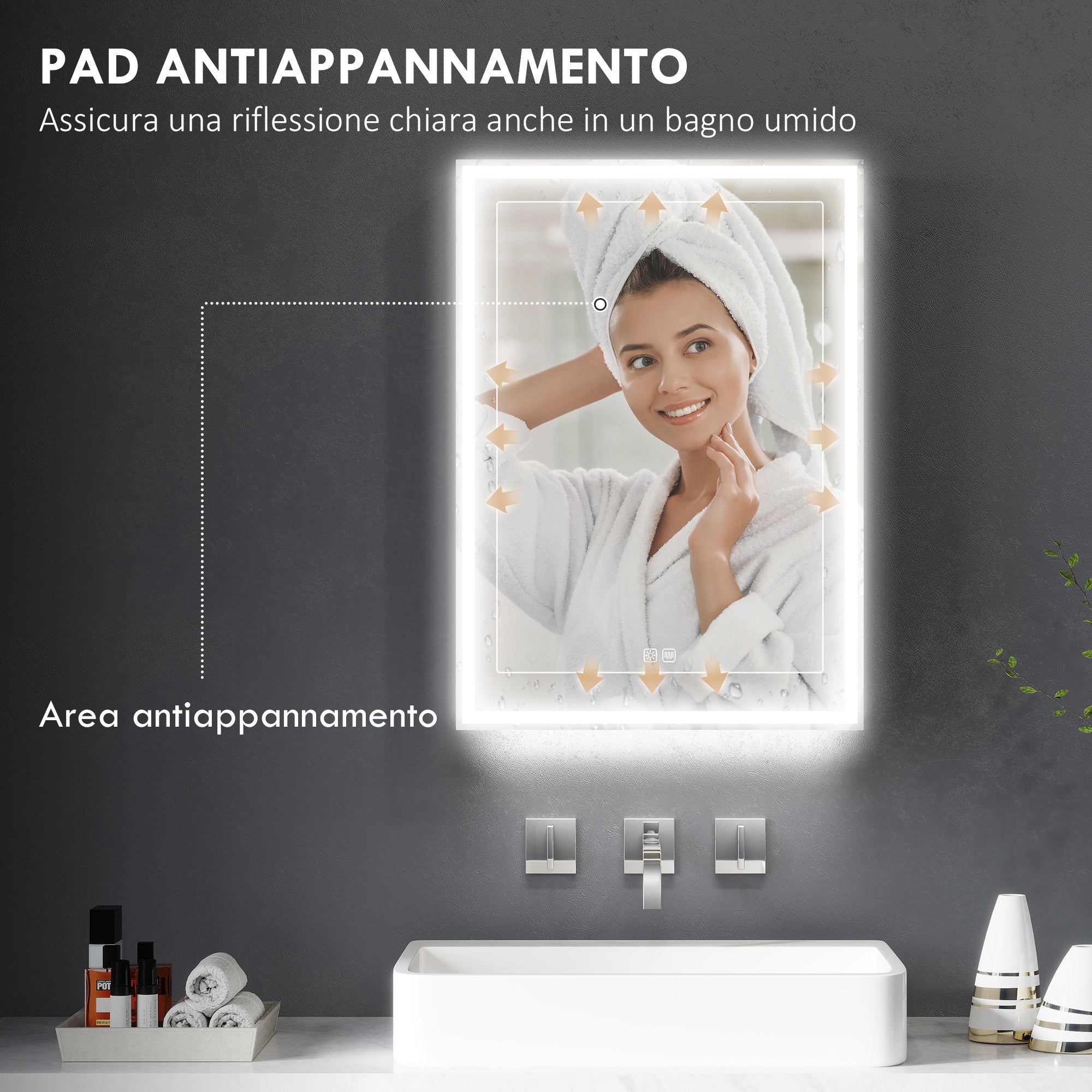 Armadietto da Bagno con Specchio Luci LED Regolabili e Funzione Anti-Appannamento in Alluminio Nero