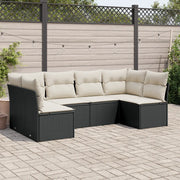 Set Divano da Giardino 6 pz con Cuscini-Sofa da Giardino-Divanetto da esterno Nero in Polyrattan 111236