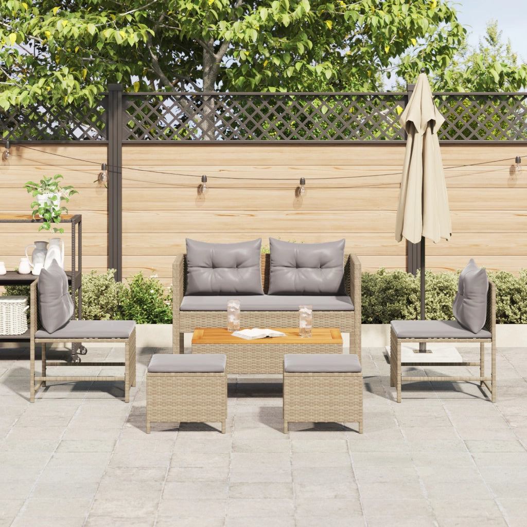 Set Divano Esterno Beige e Grigio Chiaro Rattan, Tessuto Standard