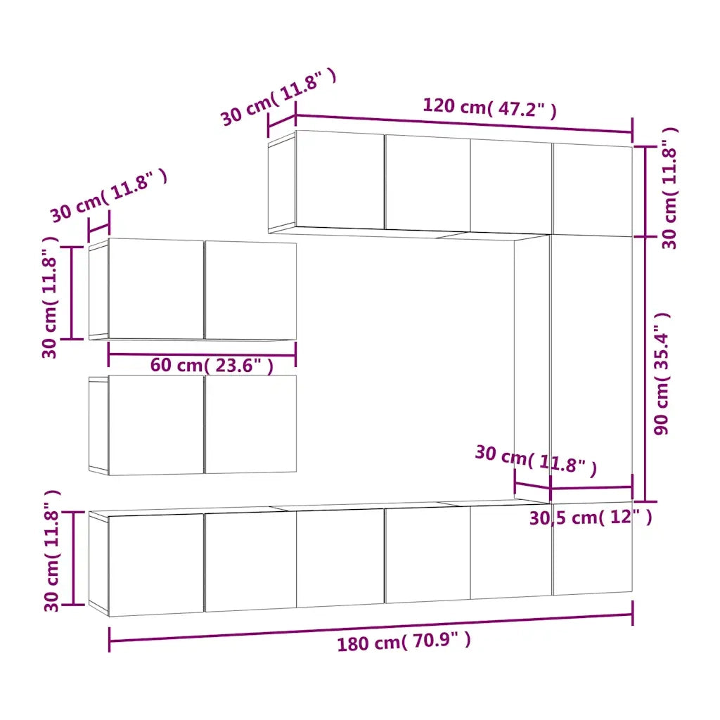 Set Mobili Porta TV 8 pz-Credenza per TV Rovere Fumo in Legno Multistrato 298928