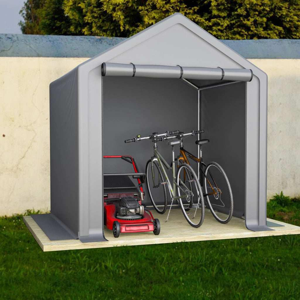 Casetta Porta Bici Stabile 190x170x200 Cm Acciaio Zincato Grigio Scuro Per Deposito Esterno Con Porta A Rullo