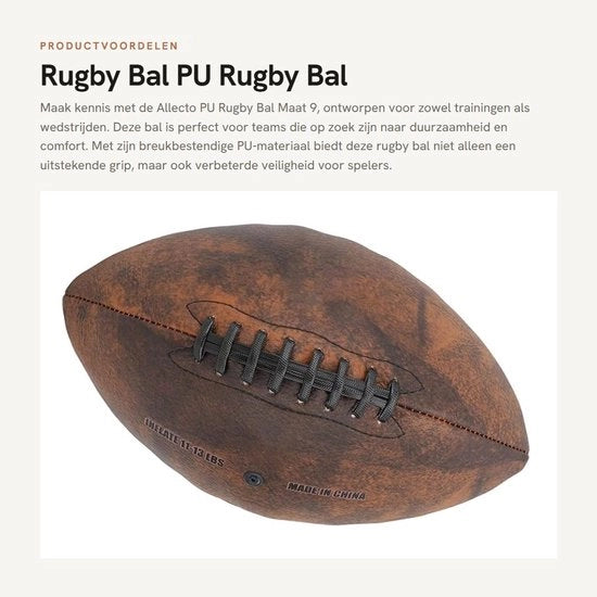 Palla da Rugby Dimensione 9 - Materiale PU resistente alle rotture - Eccellente elasticità - Presa comoda - Duraturo per allenamento - Ideale per partite di squadra - Palla da Sport