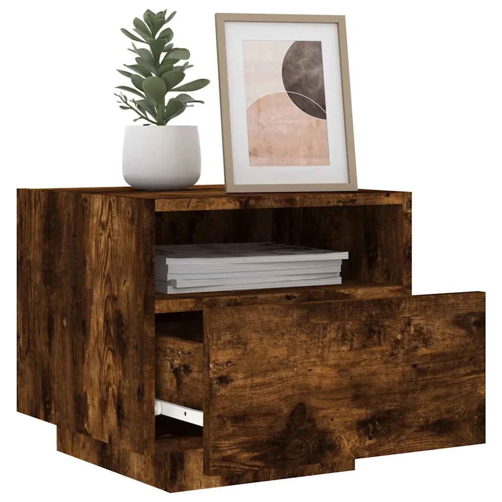 Comodino con Luci LED Rovere Fumo 40x39x37 cm 836806