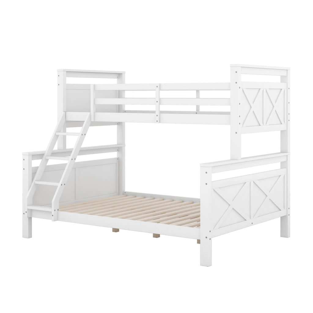 Letto a castello 90(140)x200 cm con scala e sponde di sicurezza in legno di pino e MDF bianco