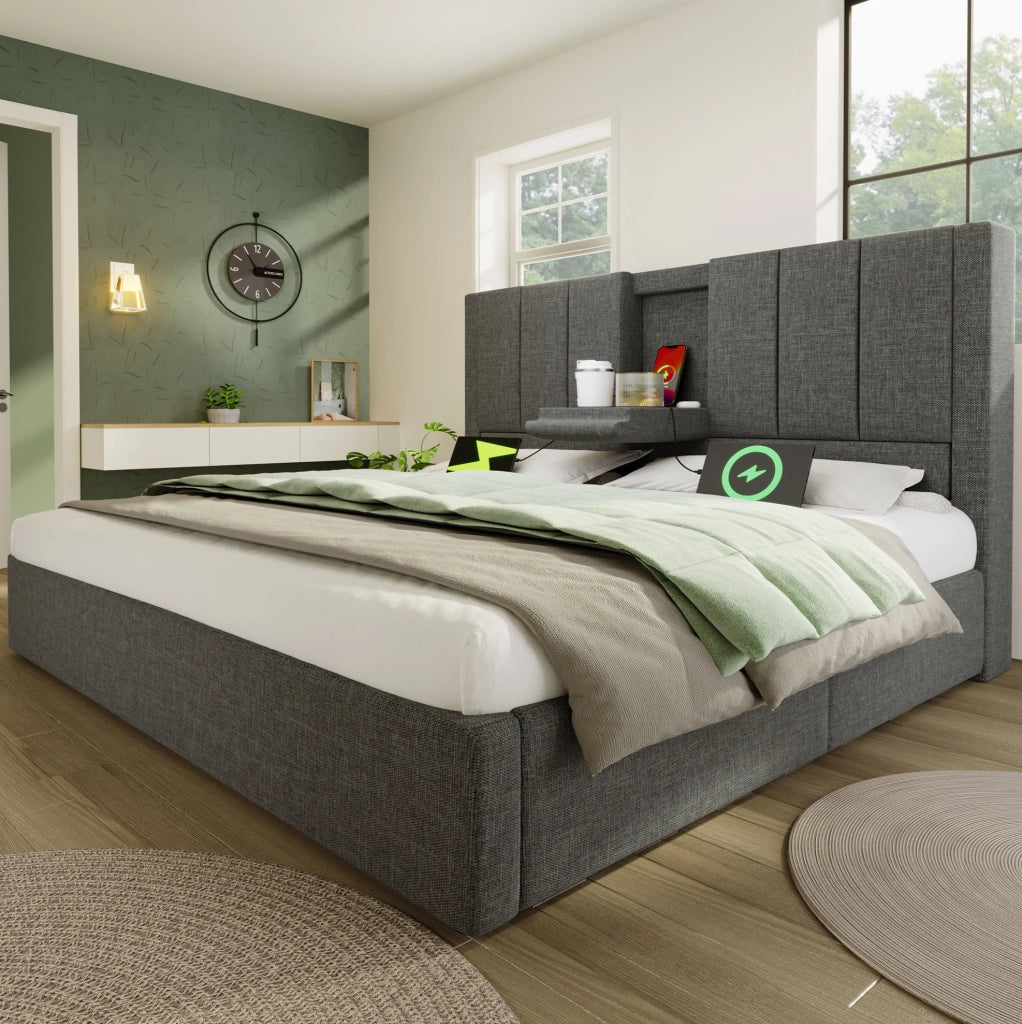 Letto imbottito 160 x 200 cm con materasso, ricarica e vano contenitore